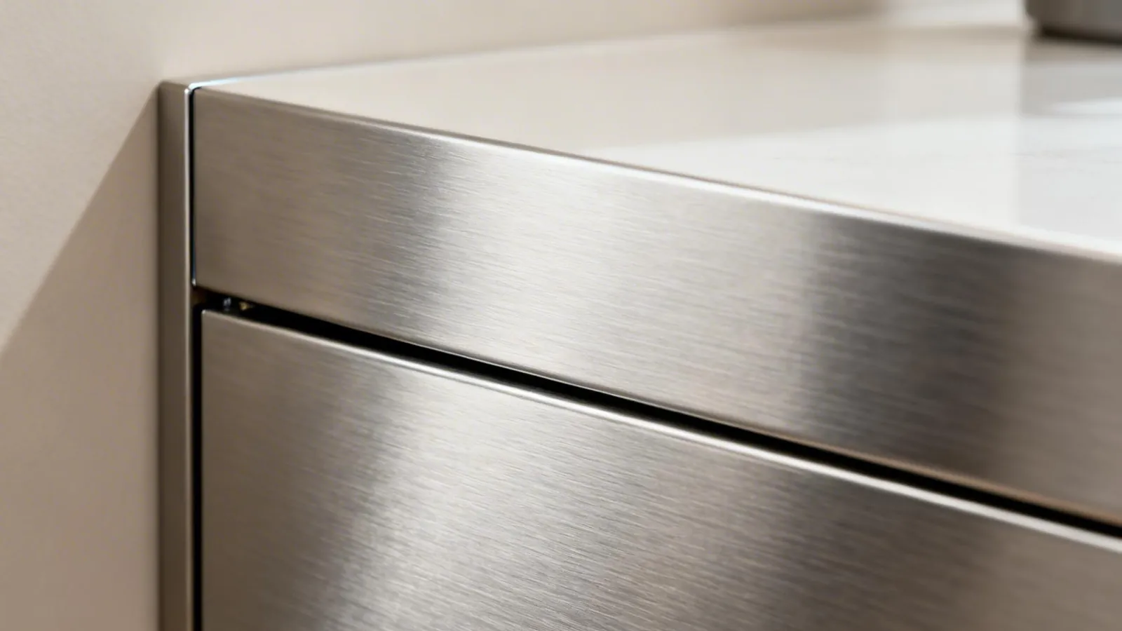 Light grey glossy aluminium modular kitchen